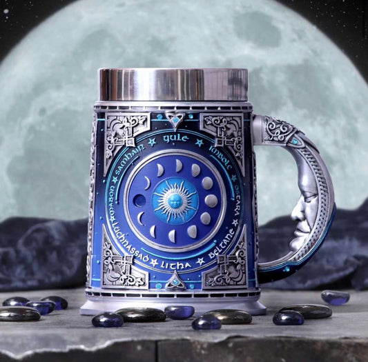 Moon Guide Tankard 15.5cm | Chalice | Witchcraft | Wiccan | Pagan | Moon Phase | Wheel of the year | Goth | Cup | Mug | Pagan Holidays |