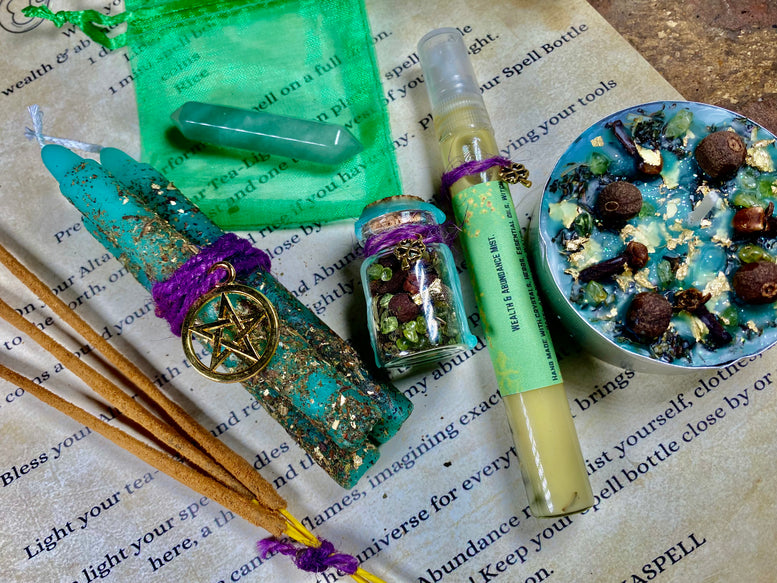 Wealth & Abundance Spell Kit | Money | Witchcraft | Wiccan | Pagan | Spell | Spell Candles | Incense | Crystals