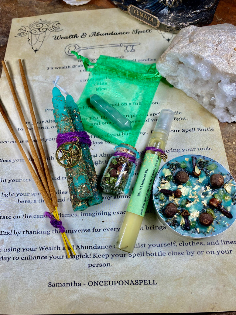 Wealth & Abundance Spell Kit | Money | Witchcraft | Wiccan | Pagan | Spell | Spell Candles | Incense | Crystals