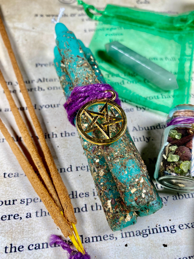 Wealth & Abundance Spell Kit | Money | Witchcraft | Wiccan | Pagan | Spell | Spell Candles | Incense | Crystals