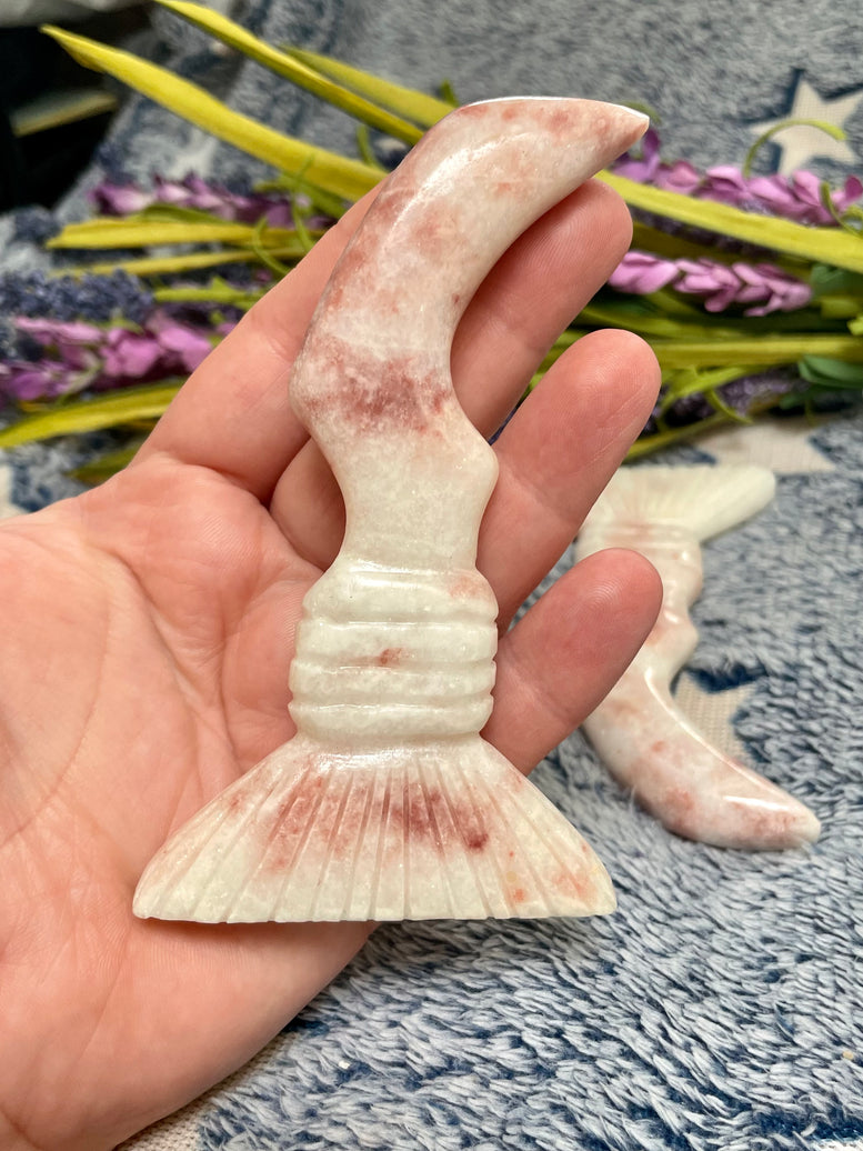 Natural Strawberry Jasper Witches Broom | Witchcraft | Wiccan | Pagan | Broomstick | Crystal | Gemstones | Carving | Reiki | Chakra | Heal