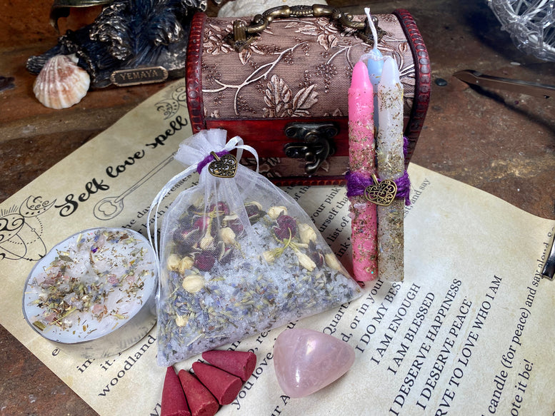 Self love spell kit | Spell chest | Spell | Witchcraft | Wiccan | Pagan | Incense | Candles | Scroll | Herbs | Crystals