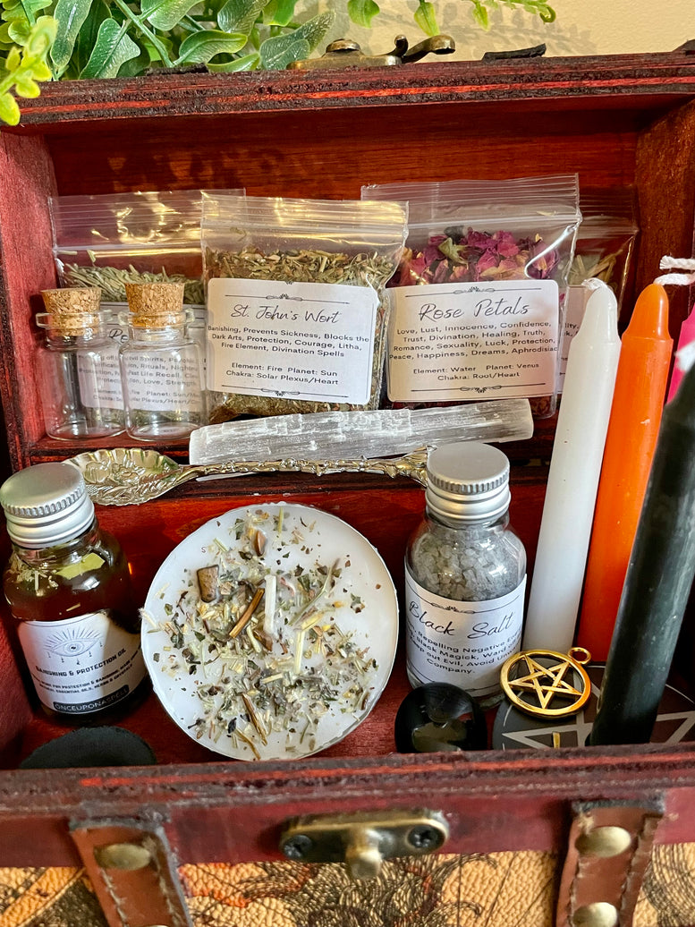 Witches Starter Kit Chest of Supplies | Gift set | Apocathery | Candles | Incense | Witchcraft | Wiccan | Pagan | Magic | Oils | Herbs