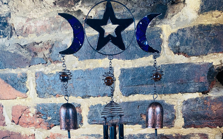 Triple Moon Wind Chime with Bells | Witches Bells | Garden | Wicca | Pagan | Witchcraft | Triple Moon