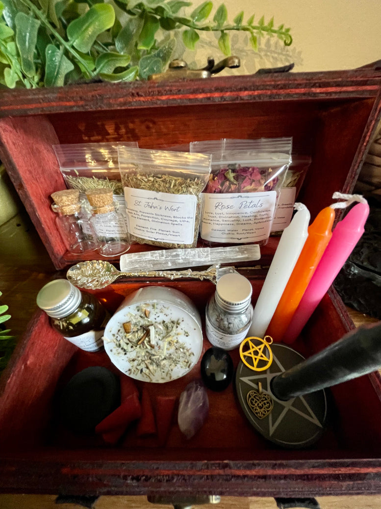 Witches Starter Kit Chest of Supplies | Gift set | Apocathery | Candles | Incense | Witchcraft | Wiccan | Pagan | Magic | Oils | Herbs