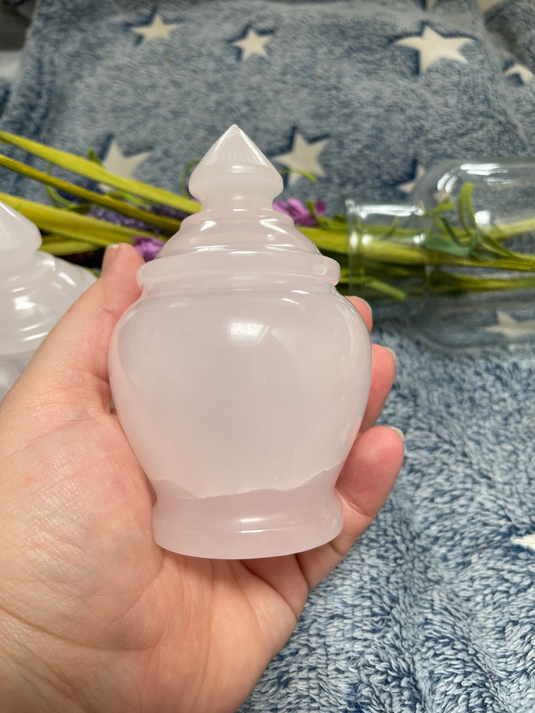 Natural Pink Calcite Jar | Trinket | Crystal | Witchcraft | Wiccan | Pagan | Gemstone | Storage Jar | Decoration | Jewellery Jar | Ornament