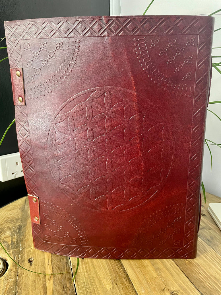 Huge Flower of Life Leather Book 10x13” (200 pages) Book Of Shadows | Leather | Journal | Witchcraft | Wicca | Spells | Spell book | Book