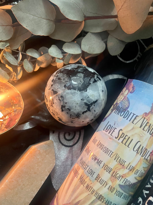 7cm Rainbow Moonstone Flashy Sphere/Crystal Ball | Gemstones | Rocks | Witchcraft | Wiccan | Pagan | Healing | Reiki | Chakra | Gift | Goth