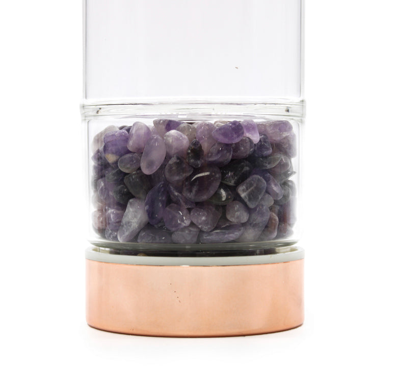 Crystal Glass Tea Infuser Bottle - Rose Gold | Amethyst | Rose Quartz | Quartz | Red Jasper | Onyx | Witchcraft | Wiccan | Pagan | Gift