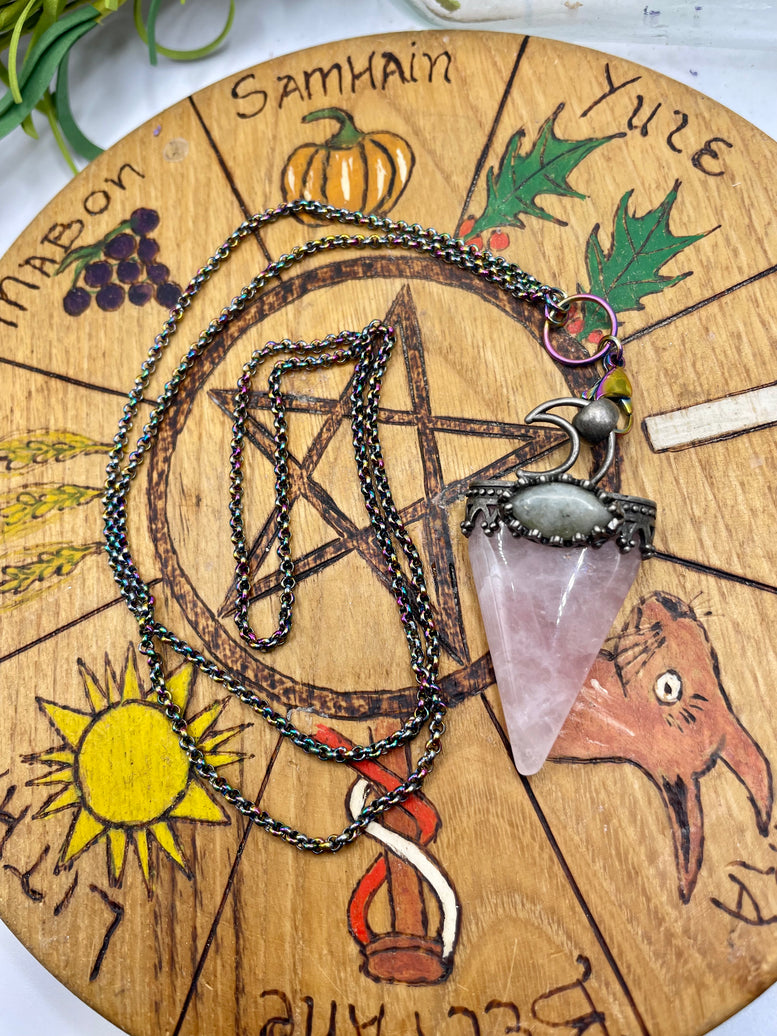 Luna Moon Pendant Rose Quartz Amulet Necklace | Goddess | Jewellery | Necklaces | Crystal | Gemstones | Reiki | Chakra | Witchy | Wiccan