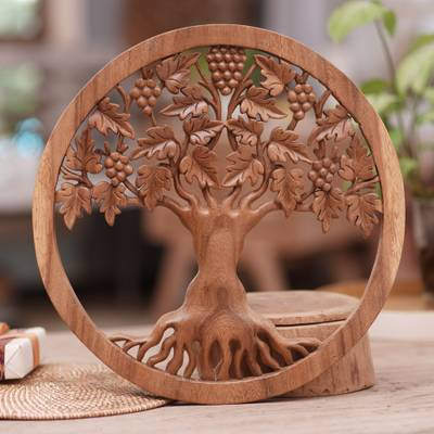 Large Tree of Life Grapes Panel - 40cm | Suar Wood | Decoration | Wall Hanging | Wall Art | Spirituality | Wiccan | Pagan | Gift | Boho