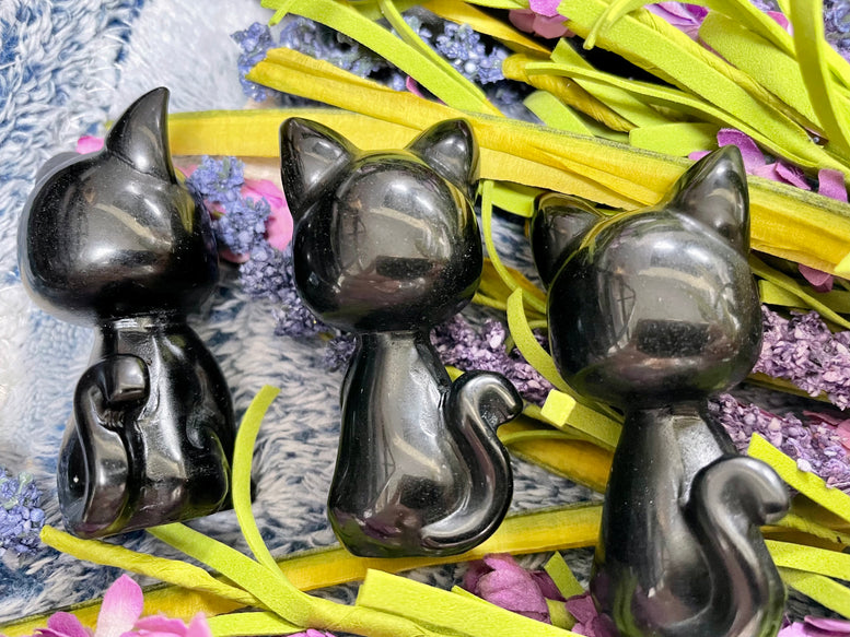 Lunar Moon Cat Natural Black Obsidian Crystal Carving | Black Cat | Kitty | Witchcraft | Wiccan | Pagan | Reiki | Chakra