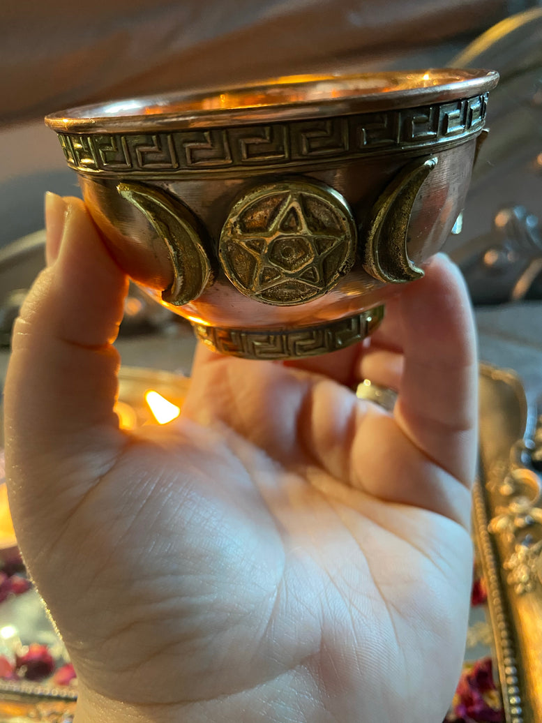 Triple Moon Brass Offering Bowl
