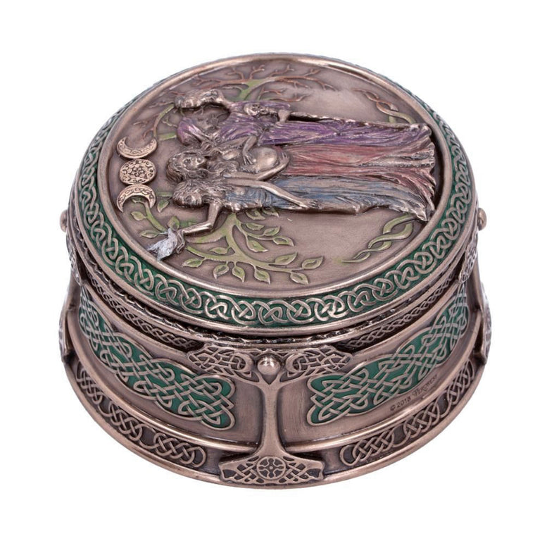 Bronze Maiden Mother Crone Triple Moon Pagan Trinket Box 9.5cm | Deity | Goddess | Moon | Witchcraft | Wiccan | Pagan