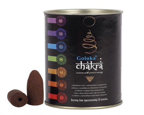 GOLOKA CHAKRA BACKFLOW INCENSE CONES - 24 PER TIN
