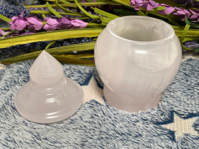 Natural Pink Calcite Jar | Trinket | Crystal | Witchcraft | Wiccan | Pagan | Gemstone | Storage Jar | Decoration | Jewellery Jar | Ornament