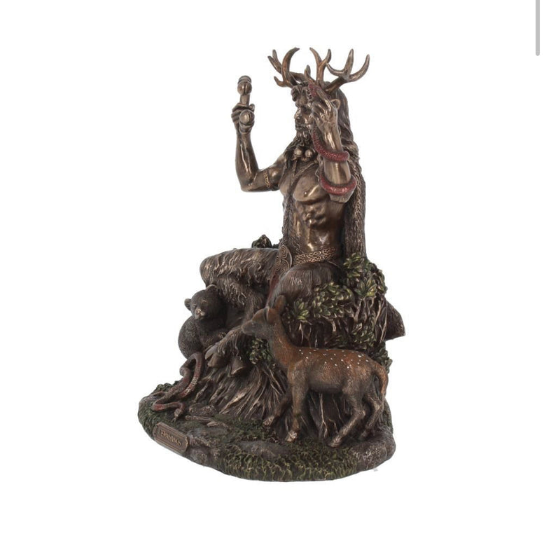 Cernunnos and Animals Horned God Bronze Figurine | Statue | Horned God | Wiccan | Pagan | Witchcraft | Deity | God | Altar | Resin | Bronze