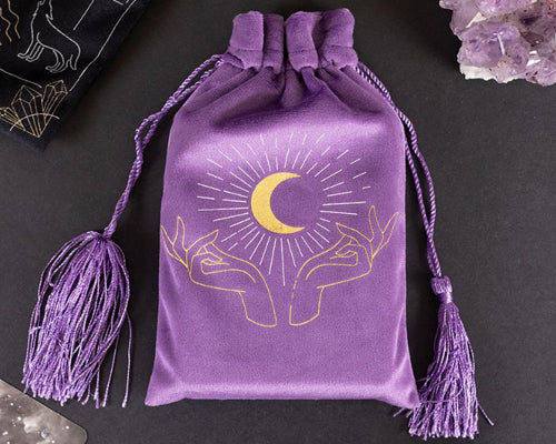 Purple Tarot Hands Drawstring Pouch