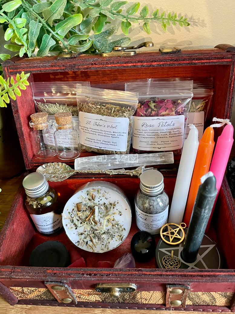 Witches Starter Kit Chest of Supplies | Gift set | Apocathery | Candles | Incense | Witchcraft | Wiccan | Pagan | Magic | Oils | Herbs