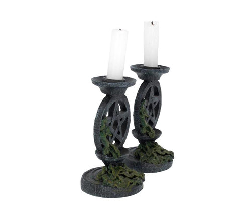 Pair of Aged Ivy Pentagram Candlesticks Gothic Candle Holders | Wiccan | Pagan | Gothic | Candle Holder | Altar Tool