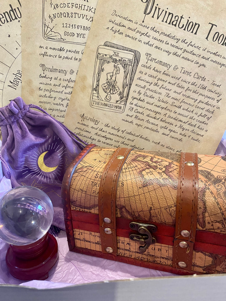 Starter/Beginners Divination Chest Gift Set | Tarot Cards | Crystal Ball | Pendulum | Spell Candles | Wicca | Pagan | Witchcraft