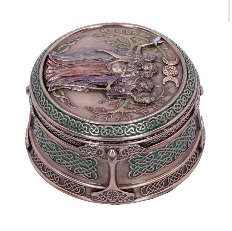 Bronze Maiden Mother Crone Triple Moon Pagan Trinket Box 9.5cm | Deity | Goddess | Moon | Witchcraft | Wiccan | Pagan