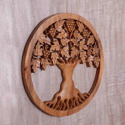 Large Tree of Life Grapes Panel - 40cm | Suar Wood | Decoration | Wall Hanging | Wall Art | Spirituality | Wiccan | Pagan | Gift | Boho