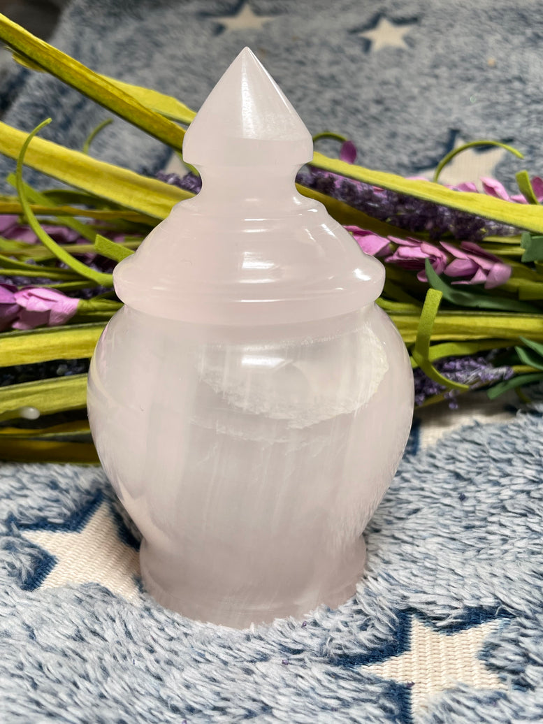 Natural Pink Calcite Jar | Trinket | Crystal | Witchcraft | Wiccan | Pagan | Gemstone | Storage Jar | Decoration | Jewellery Jar | Ornament