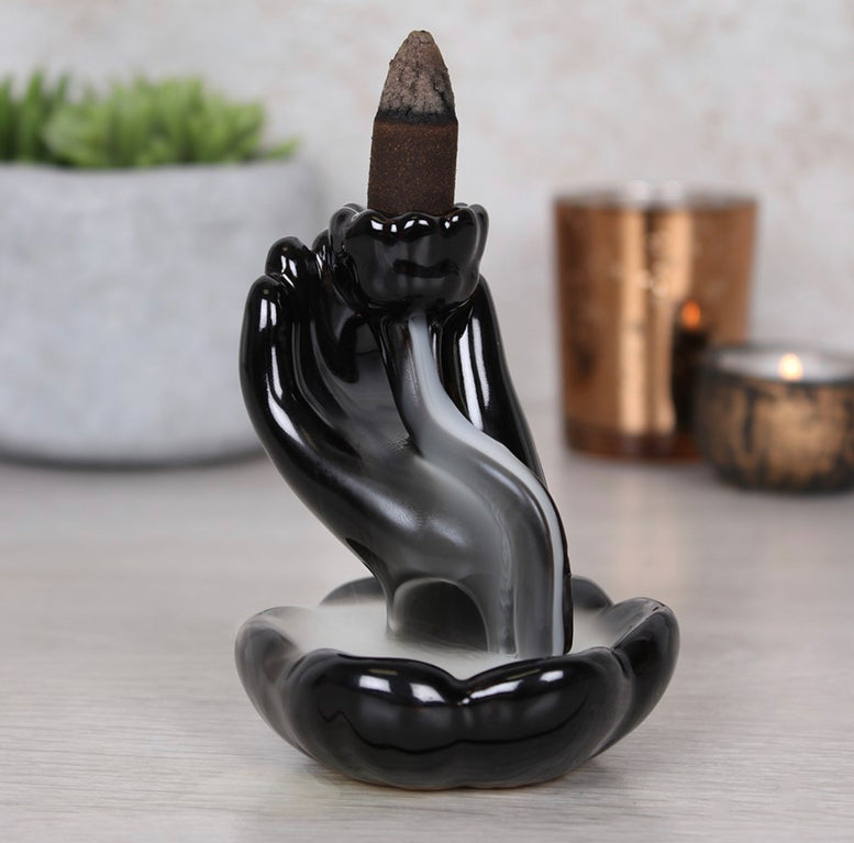 Hand and Lotus Flower Back-flow Incense Burner