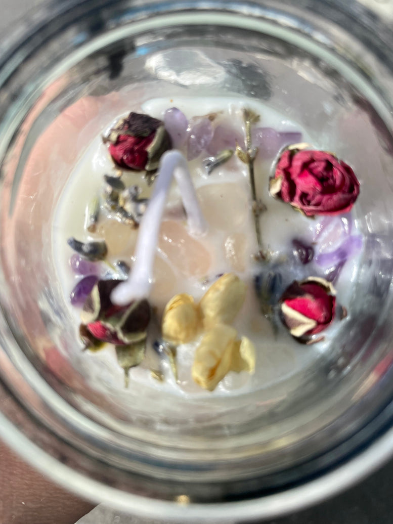 Self Love Jar Ritual Candle | Witchcraft | Wiccan | Pagan | herbs | Crystals | Rose Quartz | Amethyst | Candle | Spells | love