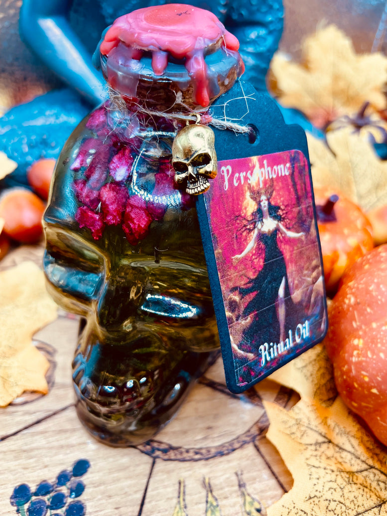 Persephone Goddess Ritual Oil | Fertility | Spring | Underworld | Thinning of the Veil | Witchcraft | Deity | Spell Oil | Skull | Crystals