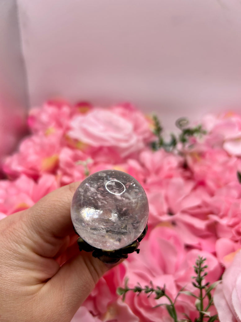 Selenite wand with Quartz Sphere and rainbow inclusions for energy work and witchcraft