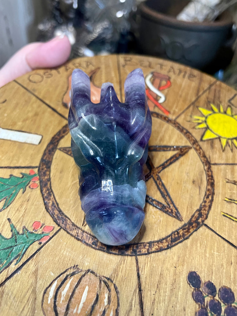 Fluorite Banded Dragon Head Crystal Carving | Fluorite | Mythical | Mythology | Ornament | Crystal Healing | Reiki | Chakra | Witchcraft