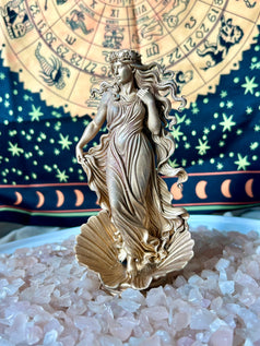 Aphrodite Resin 3D Printed Statue 14cm Tall for Altars Spiritual Worship Hand-Finished Antique Gold Tone Goddess of Love Beauty and Divine Feminine Energy Lightweight Gift Magical Standing Ornaments