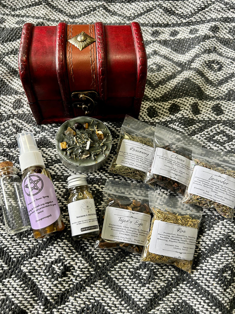 Little Chest of Protection and Banishing Spells | Witchcraft | Wiccan | Pagan | Spell Kit | Spell Candle | Oils | Herbs | Incense | Rituals