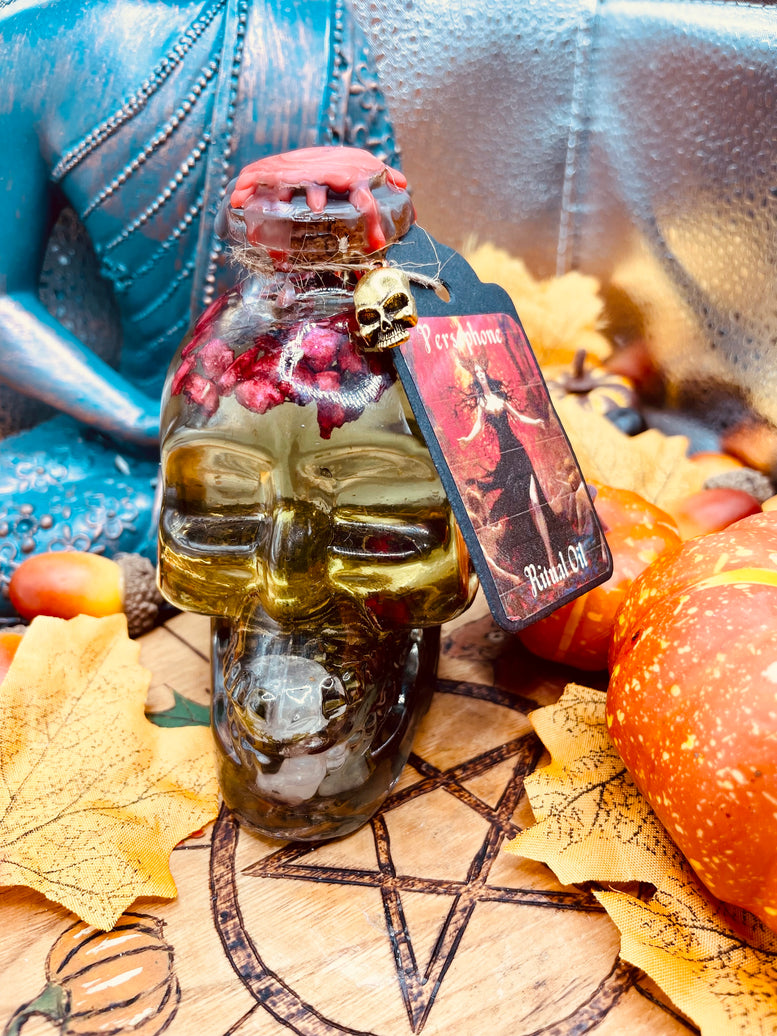 Persephone Goddess Ritual Oil | Fertility | Spring | Underworld | Thinning of the Veil | Witchcraft | Deity | Spell Oil | Skull | Crystals