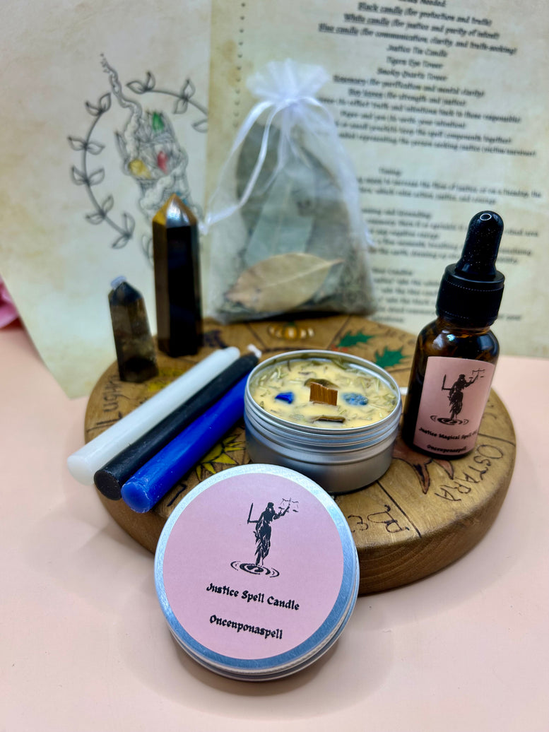 Justice Spell Kit | Court Case | Spell Candle | Spell Oil | Spells | Witchcraft | Wiccan | Pagan | Gift Set | Herbs | Crystals | Quartz