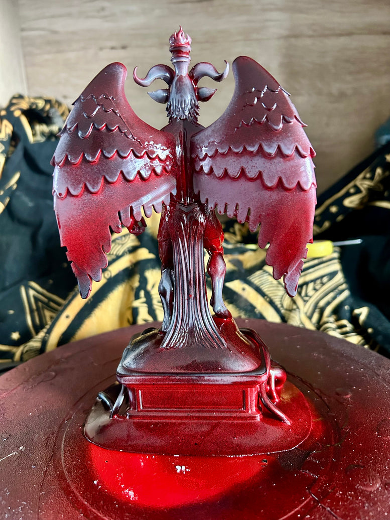 Resin 3D Printed Baphomet Statue for Occult Decor and Goth Collectors - Detailed Red Dragon Design