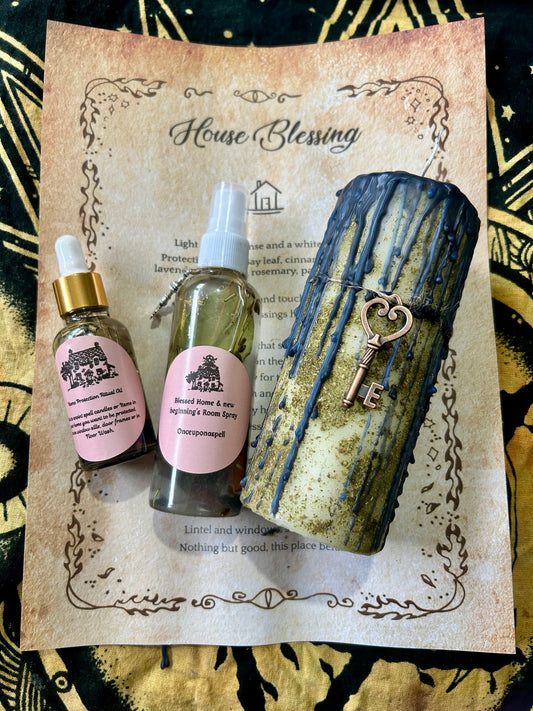 Blessed Home & New Beginnings Spell Kit | Witchcraft | Wiccan | Pagan | Spell Candle | Spell Oil | Room Spray
