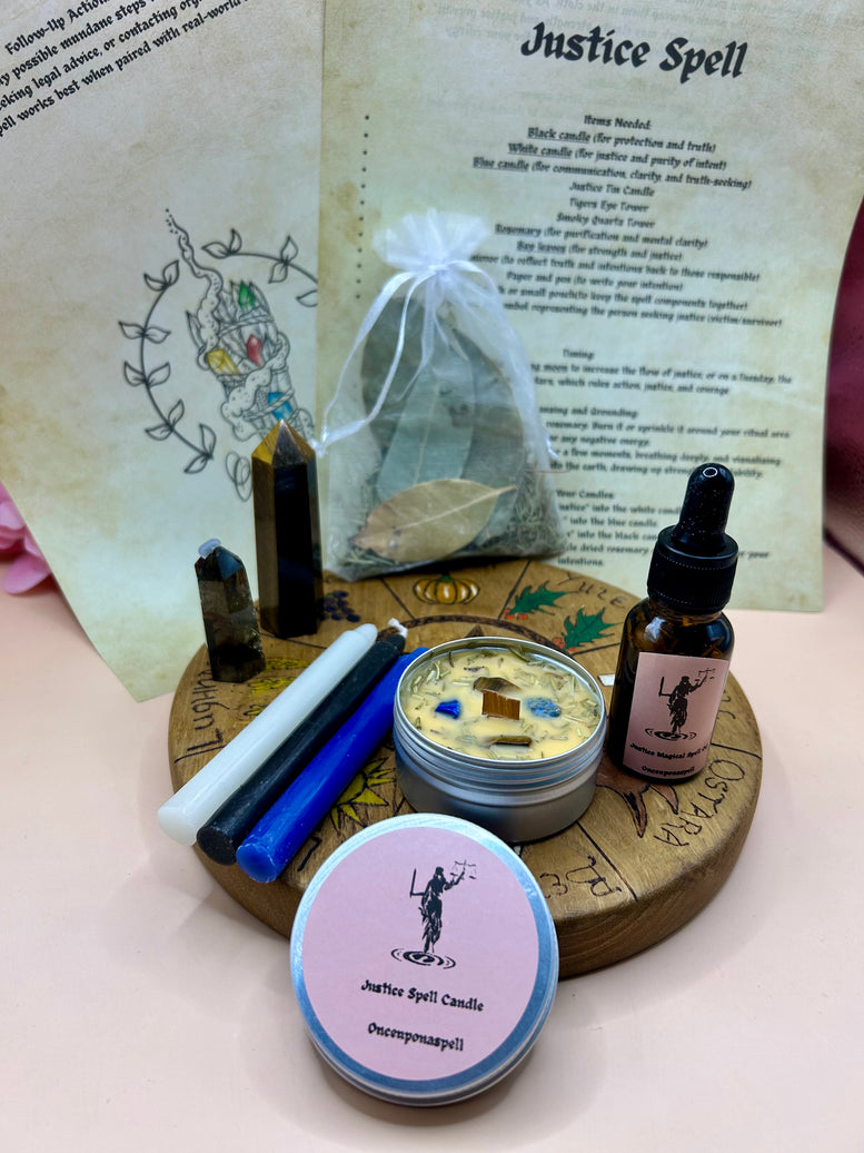 Justice Spell Kit | Court Case | Spell Candle | Spell Oil | Spells | Witchcraft | Wiccan | Pagan | Gift Set | Herbs | Crystals | Quartz