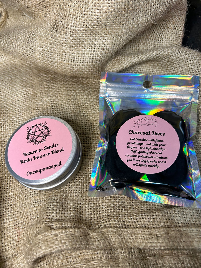 Return To Sender Resin Incense Blend and Charcoal Disks | Incense | Banishing | Fragrance | Ritual | Spells | Witchcraft | Wiccan | Pagan