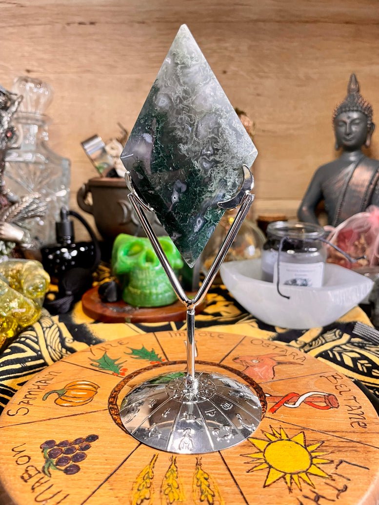 Moss Agate Diamond on Zodiac Stand | Crystals | Gemstones | Natural | Nature | Rocks | Stones | Witch | Reiki | Chakra | Crystal Healing