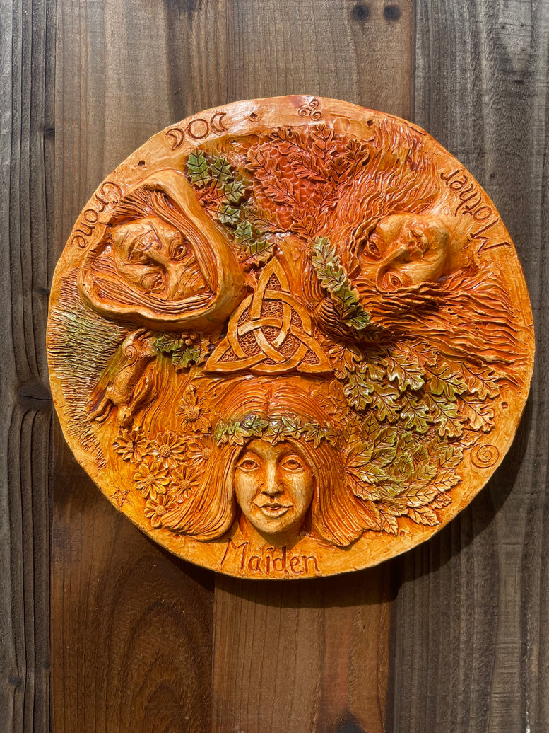 Triple Moon Goddess Plaque | Wall Hanging | Maiden Mother Crone | Pagan | Wiccan | Witchcraft | Wall Art | Garden | Triquetra | Gift | Deity