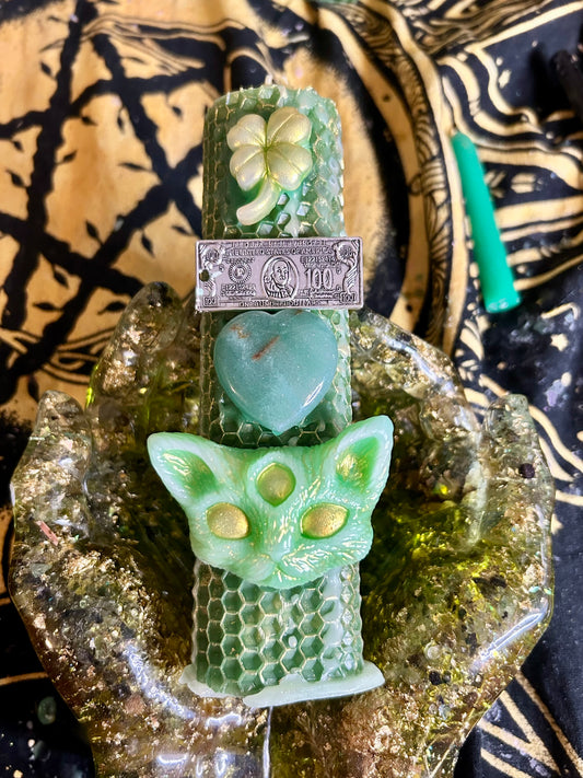 Handcrafted Wealth and Abundance Spell Candle for Witchcraft - Intention-Infused with Prosperity Herbs & Essential Oils for Money Rituals and Business Success
