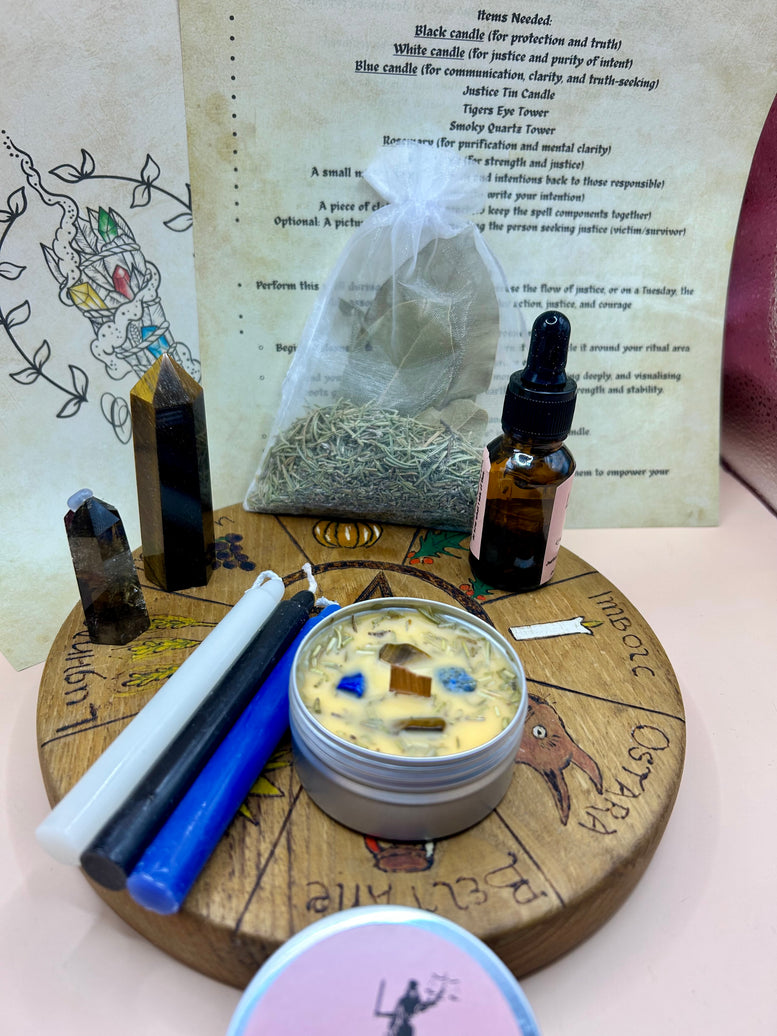 Justice Spell Kit | Court Case | Spell Candle | Spell Oil | Spells | Witchcraft | Wiccan | Pagan | Gift Set | Herbs | Crystals | Quartz