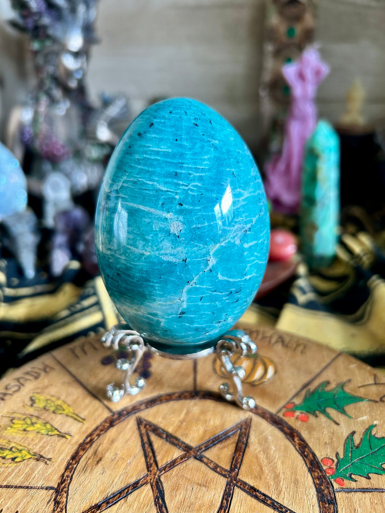 Amazonite Crystal Egg and Holder | Reiki | Chakra | Crystals | Witchcraft | Wiccan | Pagan | Healing | Dinosaur Egg | Gemstones | Magical