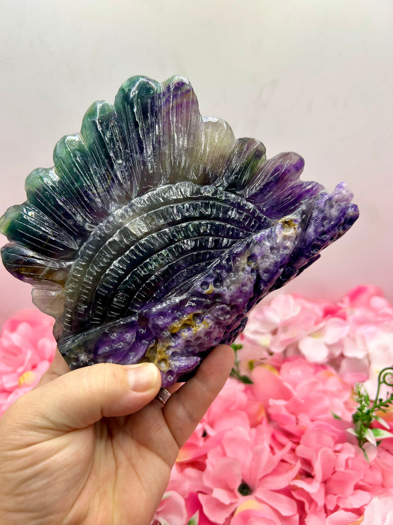 Ocean themed rainbow fluorite crystal carving 1kg 14cm