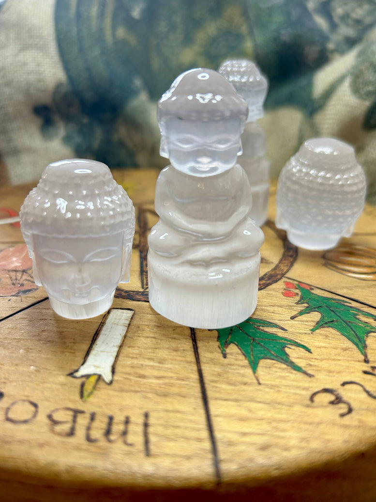 Buddha Selenite Carving | Buddha head | Crystals | Reiki | Chakra | Sitting Buddha | Spirituality | Witchy | Wicca | Pagan | Ornament | Gift