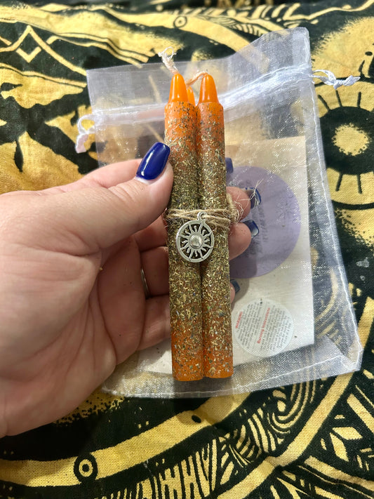 Happiness and Confidence Spell Candles: Hand-Rolled Herb Infused Set