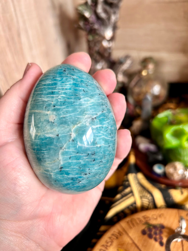 Amazonite Crystal Egg and Holder | Reiki | Chakra | Crystals | Witchcraft | Wiccan | Pagan | Healing | Dinosaur Egg | Gemstones | Magical